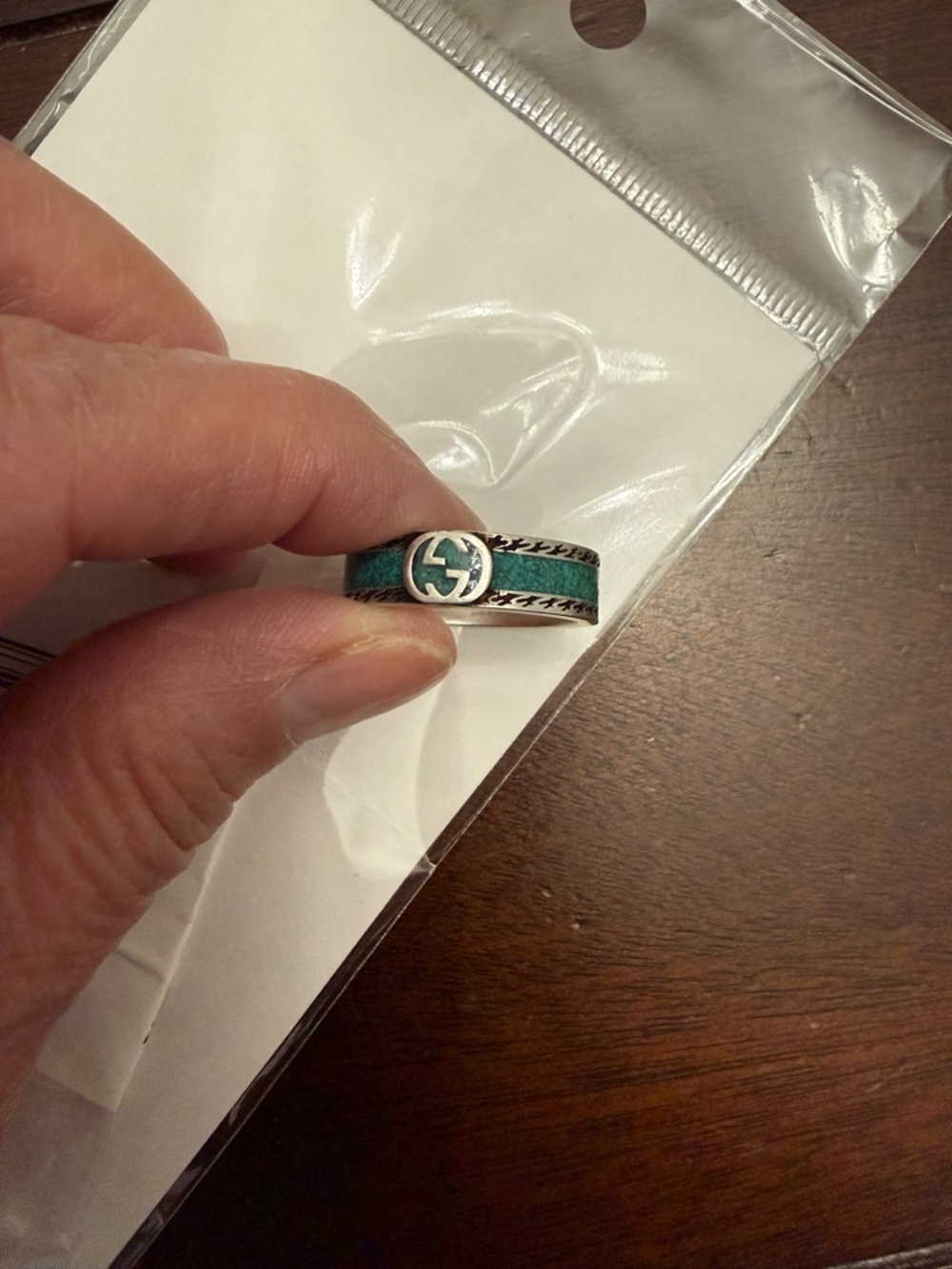 Gucci Interlocking G Teal Turquoise 925 Silver Ring - Picture 1 of 5